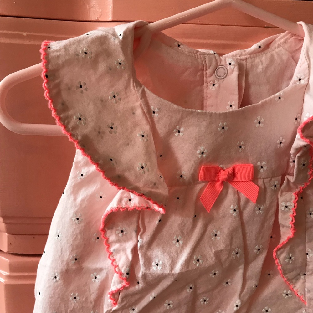 Pink floral cotton dress a-line flowers neon bow